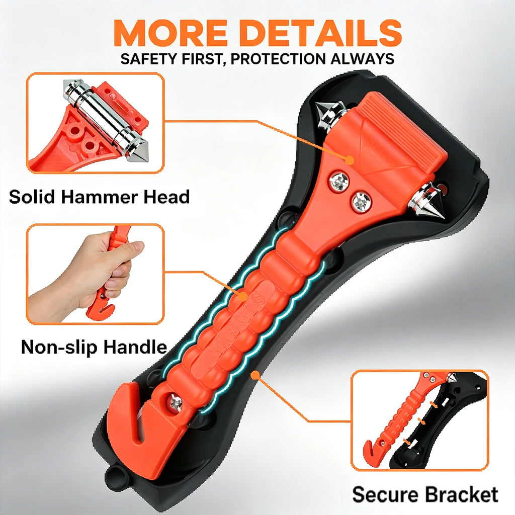 1/8PCS Emergency Escape Hammer, Car Safety Tool with Seat Belt Cutter & Window Breaker, Red Survival Tool for Camping Driving