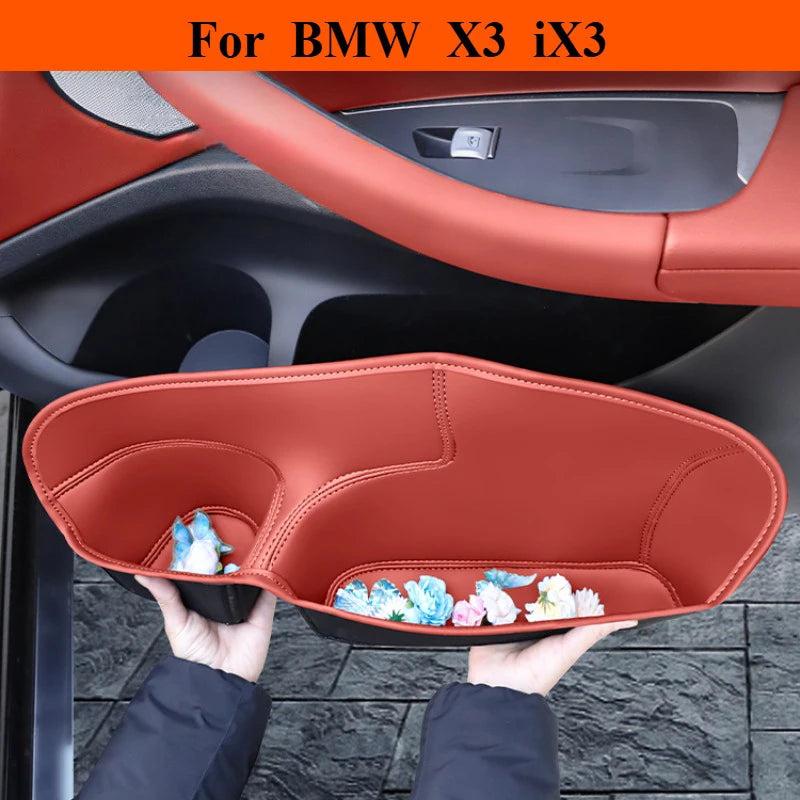 For BMW X3 iX3 2018 - 2025 Car Door Slot Storage Box Leather Protective Pad Cover Glove Box Storage Barrel Interior Accessories