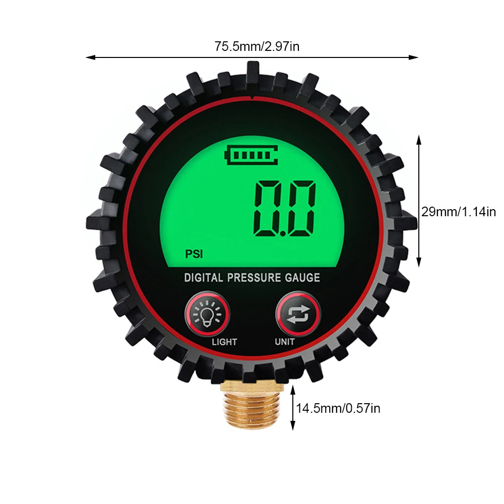 255PSI Digital Gas Pressure Gauge with M11 1/4 1/8NPT Screw Thread Connector Rubber Protector For Car Truck Motorcycle