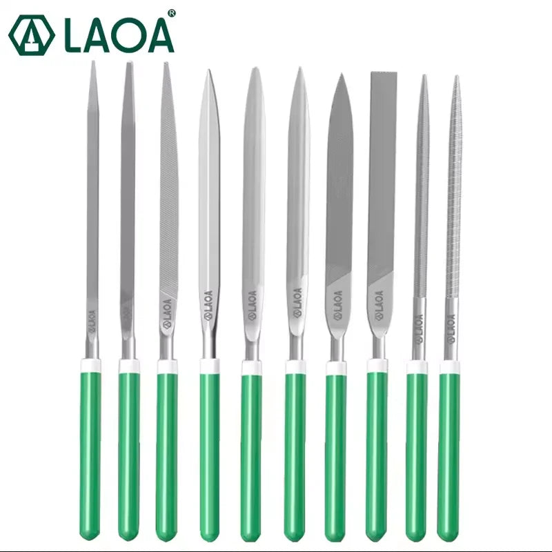 LAOA 6/10pcs Mini File Sets Metal Grinding Flat File Round Square Hand Sanding Tool