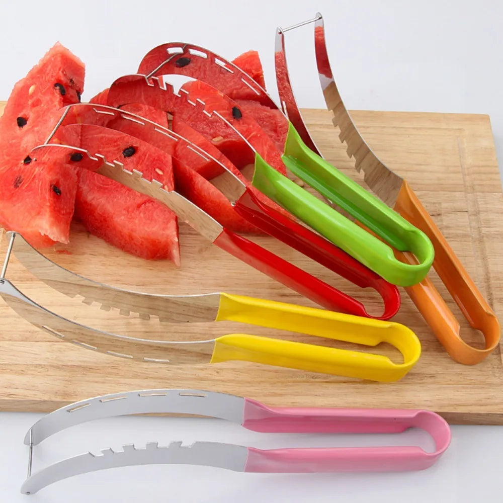 Stainless Steel Watermelon Slicer Non-slip Cutter Melon Cutter Plastic Wrap Handle Not Hurt Hands Fruit Cutting Tool Summer