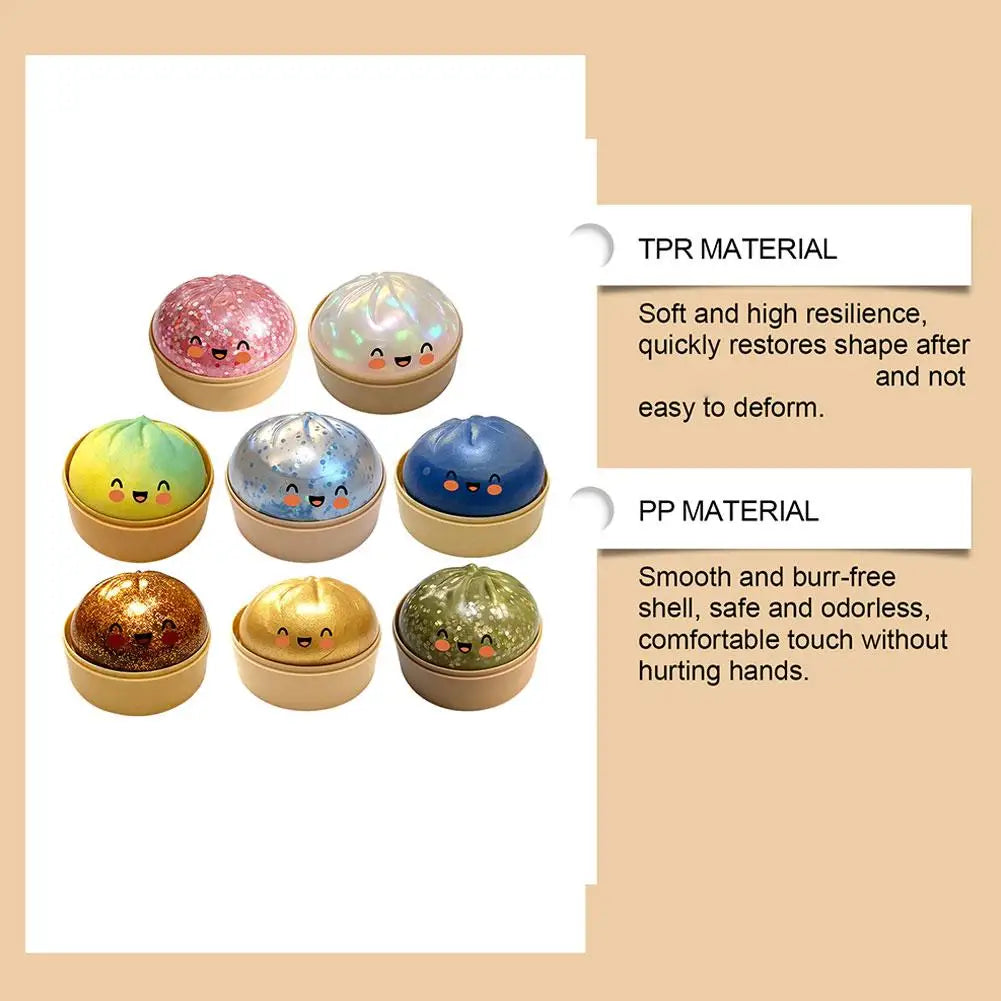 Cute Glitter Giant Bun Squeeze Fidget Toy, Realistic Slow Rising Decompression Ball with Steamer, Soft Stress Relief Toy