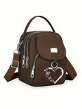 1pc Women's Nylon Shoulder Bag Heart Butterfly Pattern Casual Mini Crossbody Bag Adjustable Multi-Layer Solid Color Hand Bag
