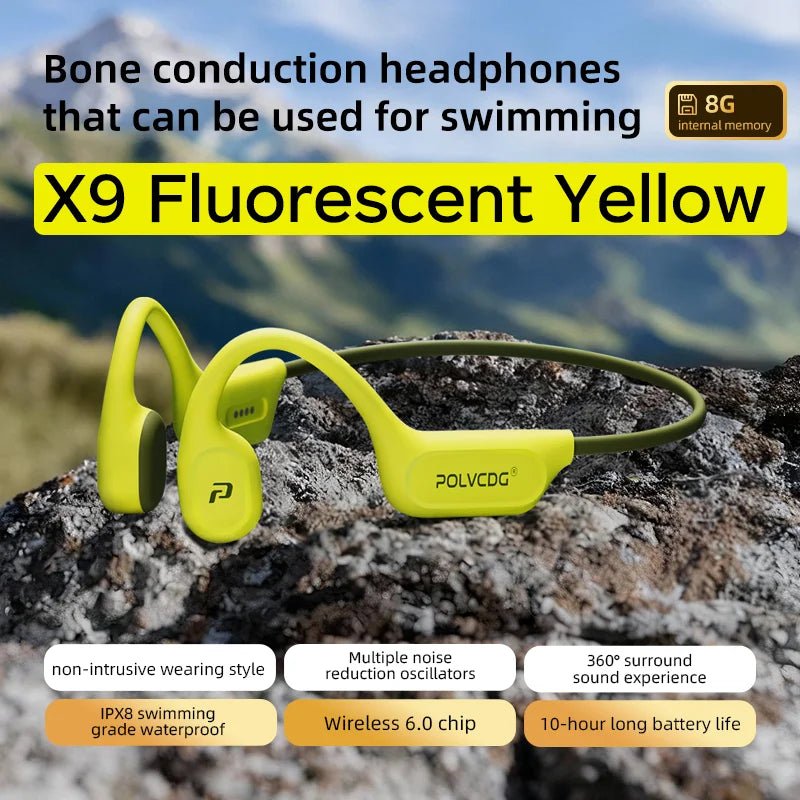 POLVCDG X9 Bone Conduction Earphones 32G IPX8 Waterproof Open Design for Swimming Running Cycling Hanging Earphones