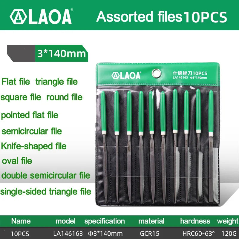 LAOA 6/10pcs Mini File Sets Metal Grinding Flat File Round Square Hand Sanding Tool