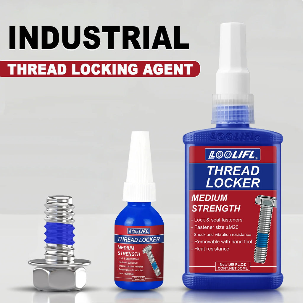 LOOLIFL 243 Blue 50ml Threadlocker 50ml Medium Strength Removable Screw Lock Glue Anti Loose Thread Sealant for Metal Fasteners