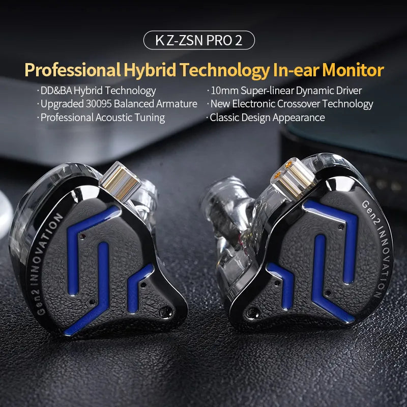 KZ ZSN Pro 2 Hybrid Drive 1BA+1DD In Ear Metal Earphones HIFI Bass Headset Monitor Earbuds Sport Noise Cancelling