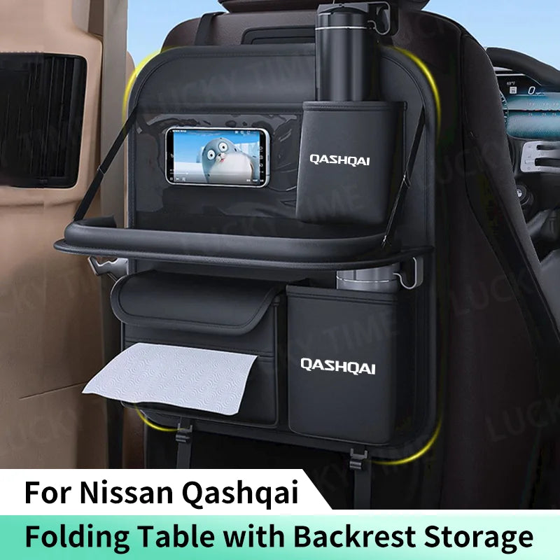 Car Seat Back Organizer Backseat Storage Bag with Foldable Table Tray Tablet Holder Tissue Box For Nissan Qashqai J10 J11 J12