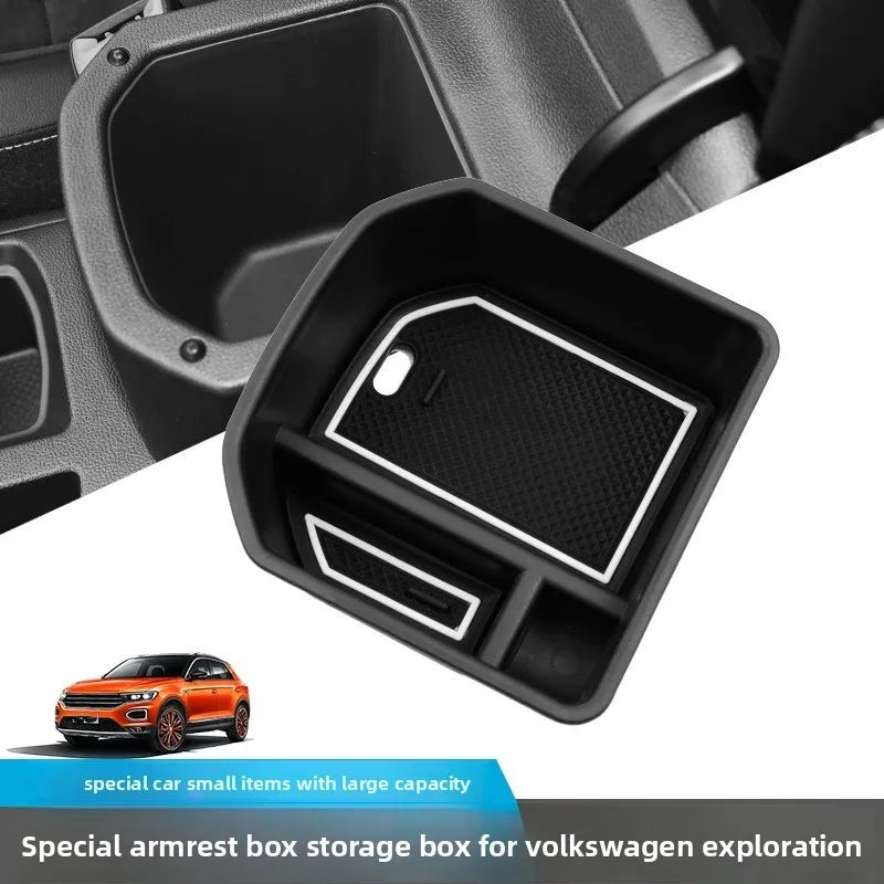 For Volkswagen VW T-ROC 2018~2024 Car Center Console Sundries Tidying Tray Armrest Multipurpose Storage Box Interior Accessories