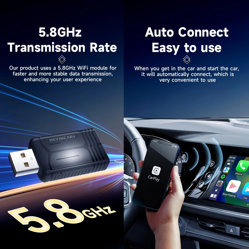 HEYINCAR Wireless CarPlay Dongle Wireless Android Auto Adapter AI Smart Box Car Intelligent Systems For Car With Wired CarPlay