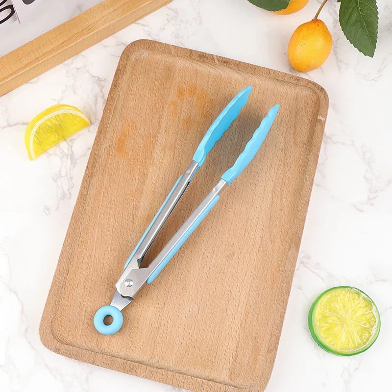 1Pc 7inch Stainless Steel Food Clip BBQ Grill Steak Food Clip Non-slip Handle Bread Tong Party Kitchen Cooking Accessories