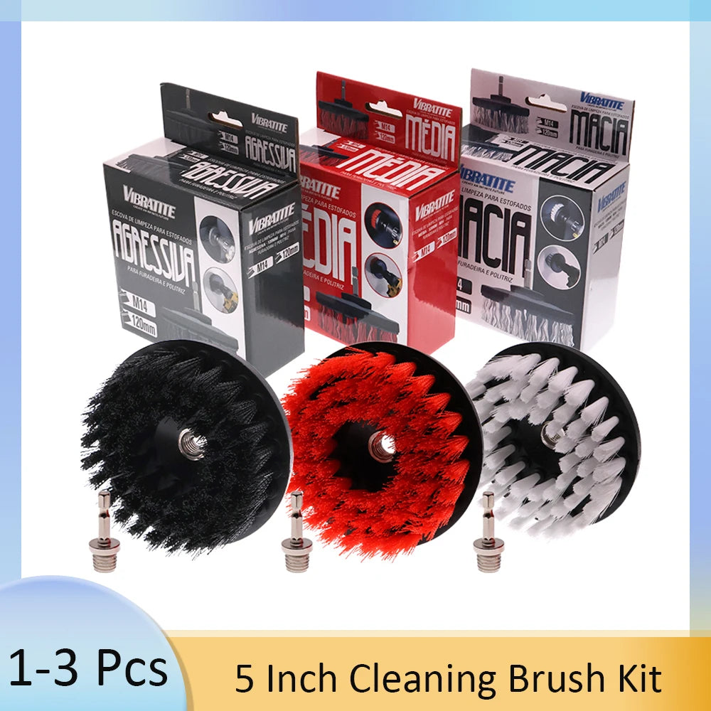 1-3 Pcs 5 Inch Drill Brush Set Multi-Purpose Electric Cleaning Brush Attachment for Carpet Car Seat Kitchen Tile with M14 Thread
