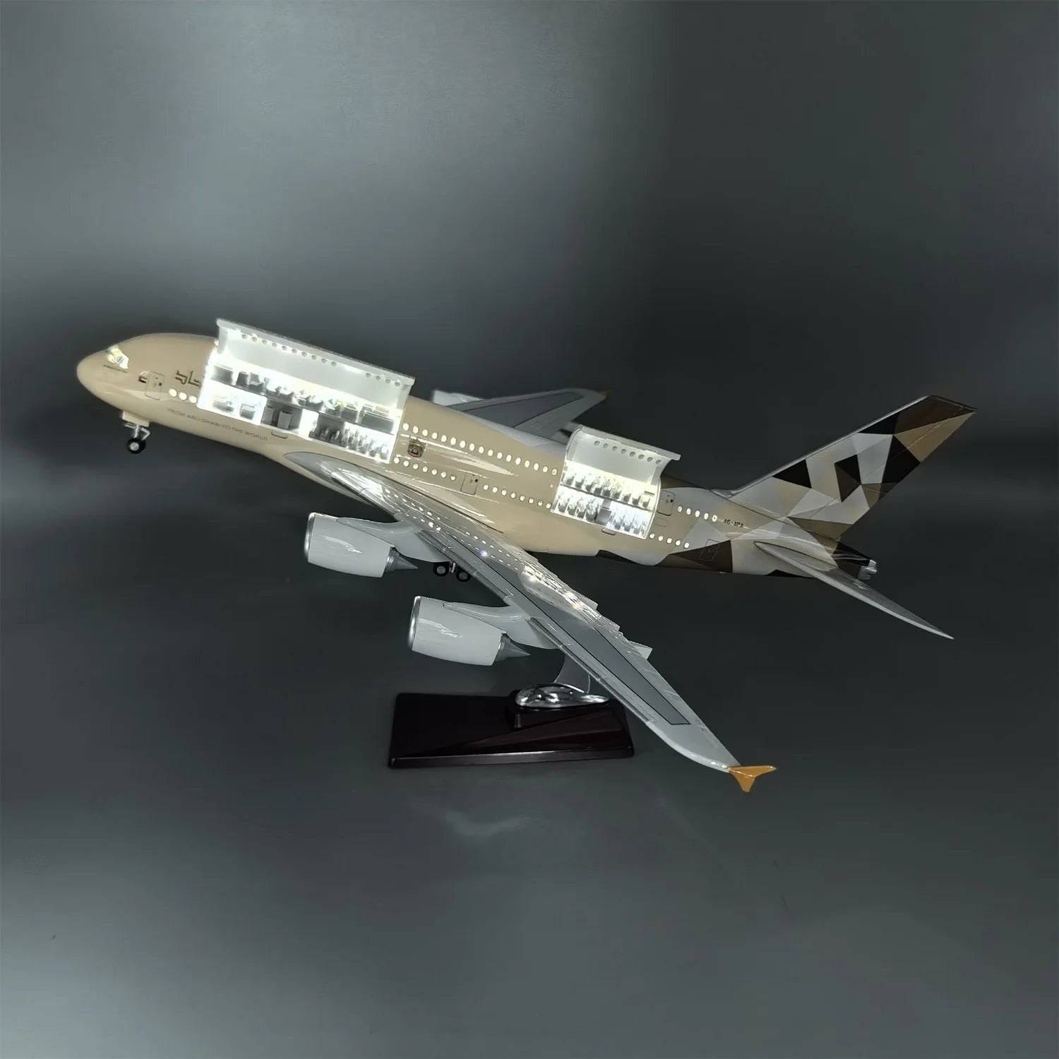 1/160 Scale Etihad A380 Airplane Diecast 47CM Resin Aircraft Model Kit Openable Door for Aviation Enthusiasts Gifts Decorations