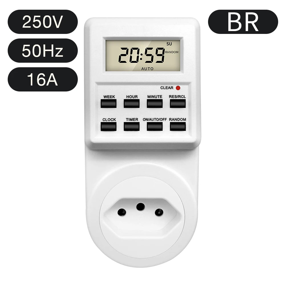 Digital Electronic Timer Switch Socket Kitchen Timer Outlet 24 Hour Programmable Timing Socket EU UK AU US BR FR IT TH Plug
