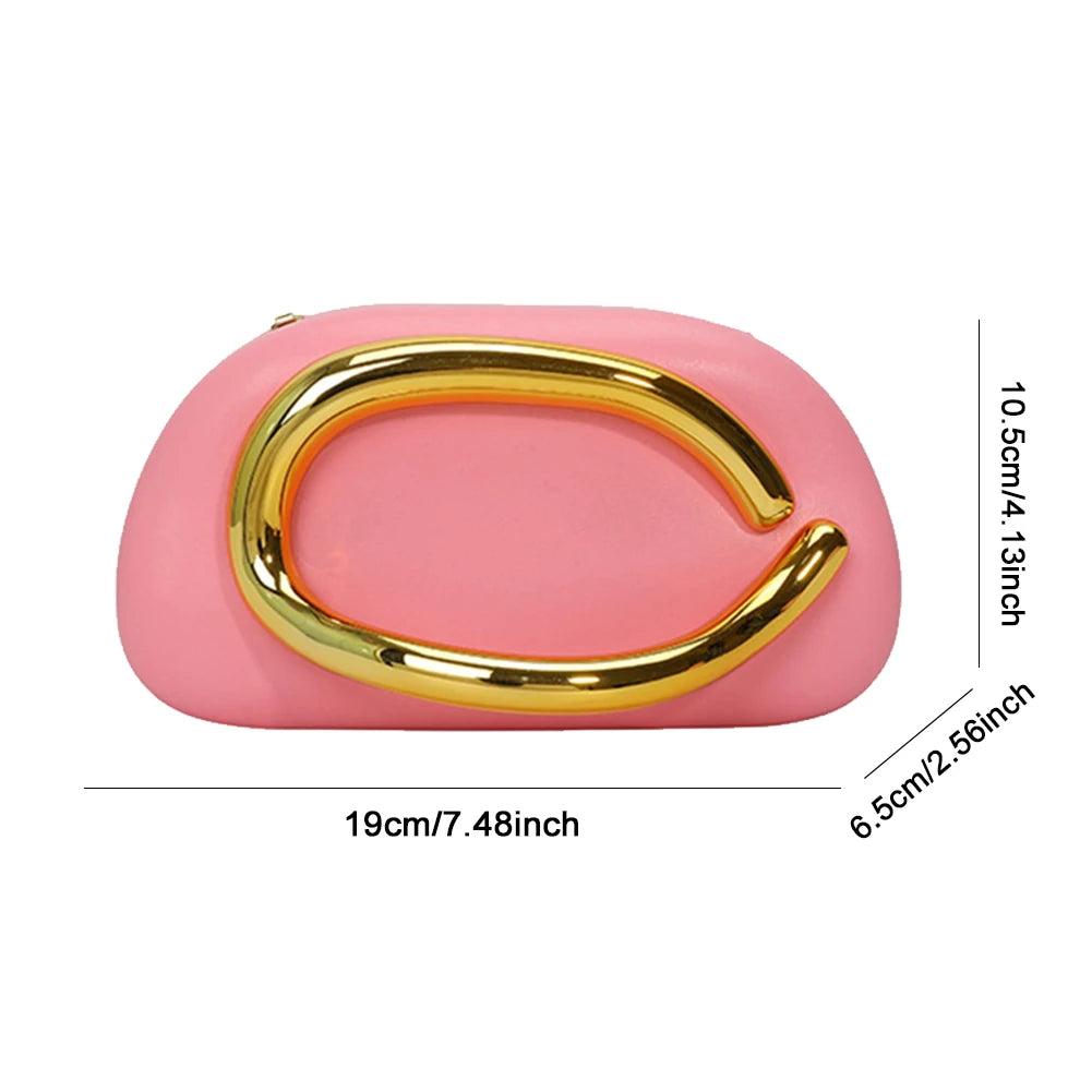 Trendy Clutch Purses PU Leather Crossbody Shoulder Bag Women Metal Decoration Evening Bag for Evening Dinner