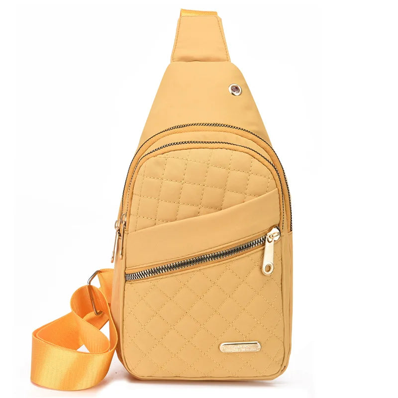 Solid Color Quilted Fanny Pack Casual Large Capacity Zipper Chest Belt Bum Bag Adjustable Sling Bag for Daily Use Lightweight