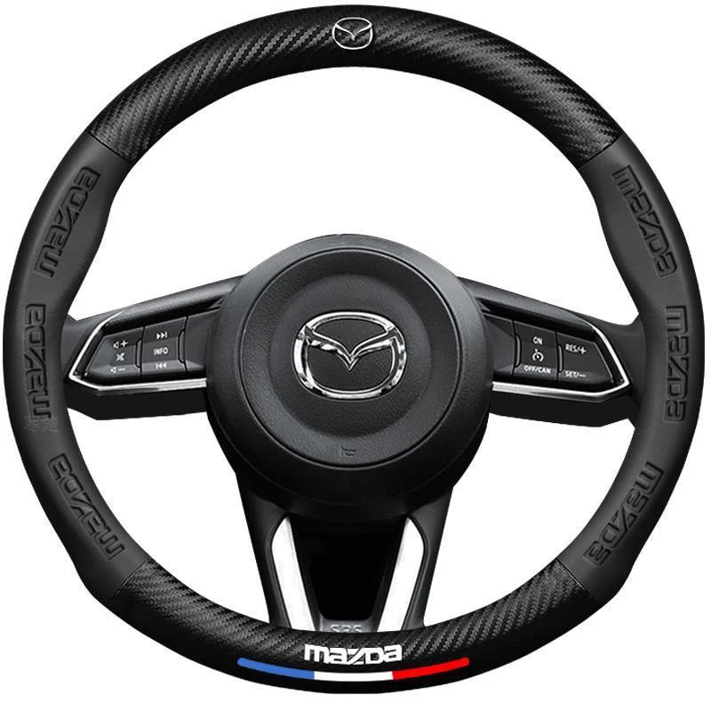 For Mazda 3 5 6 SKYACTIV CX30 CX5 CX8 CX9 MX5 RX8 RX7 BT50 Axela Atenza Car Steering Wheel Cover Carbon fiber Leathe Accessories