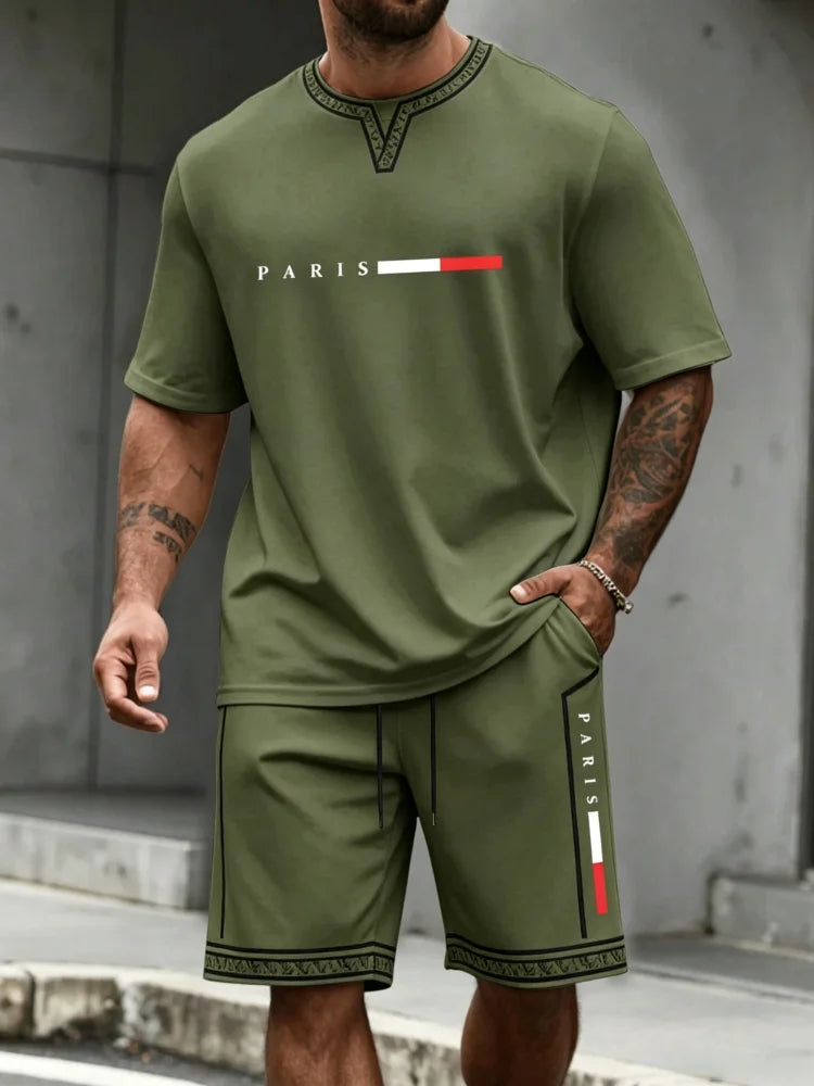 Men's Tracksuit 2 Piece O-neck Short Sleeve Shirt Shorts Set Men's Running Suit Plus Size T shirts Man Clothing Summer T-shirt