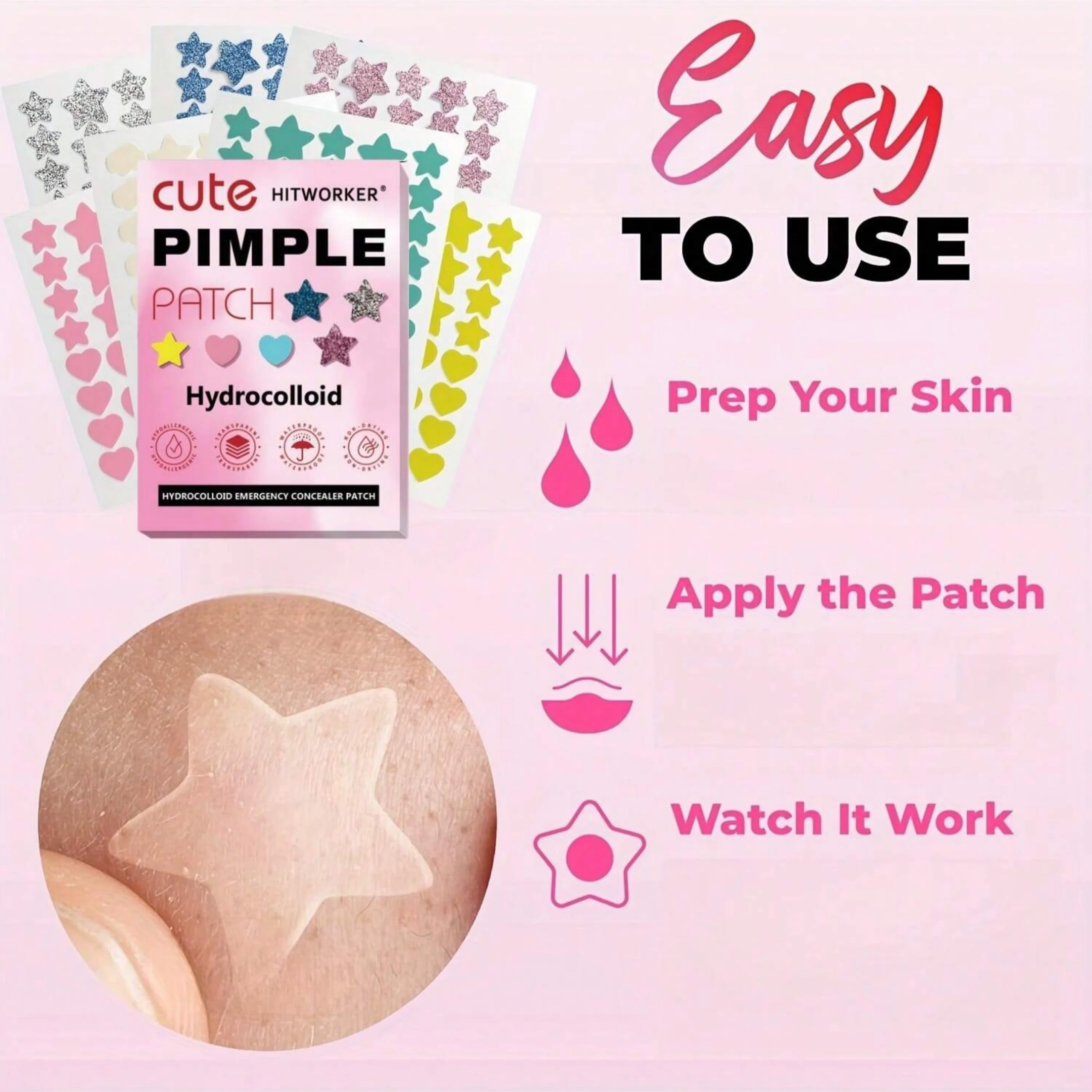 260 pcs Acne Patches - Gentle and non-irritating, absorbs acne and cleans blemishes - Multi-shaped and colorful concealer patche