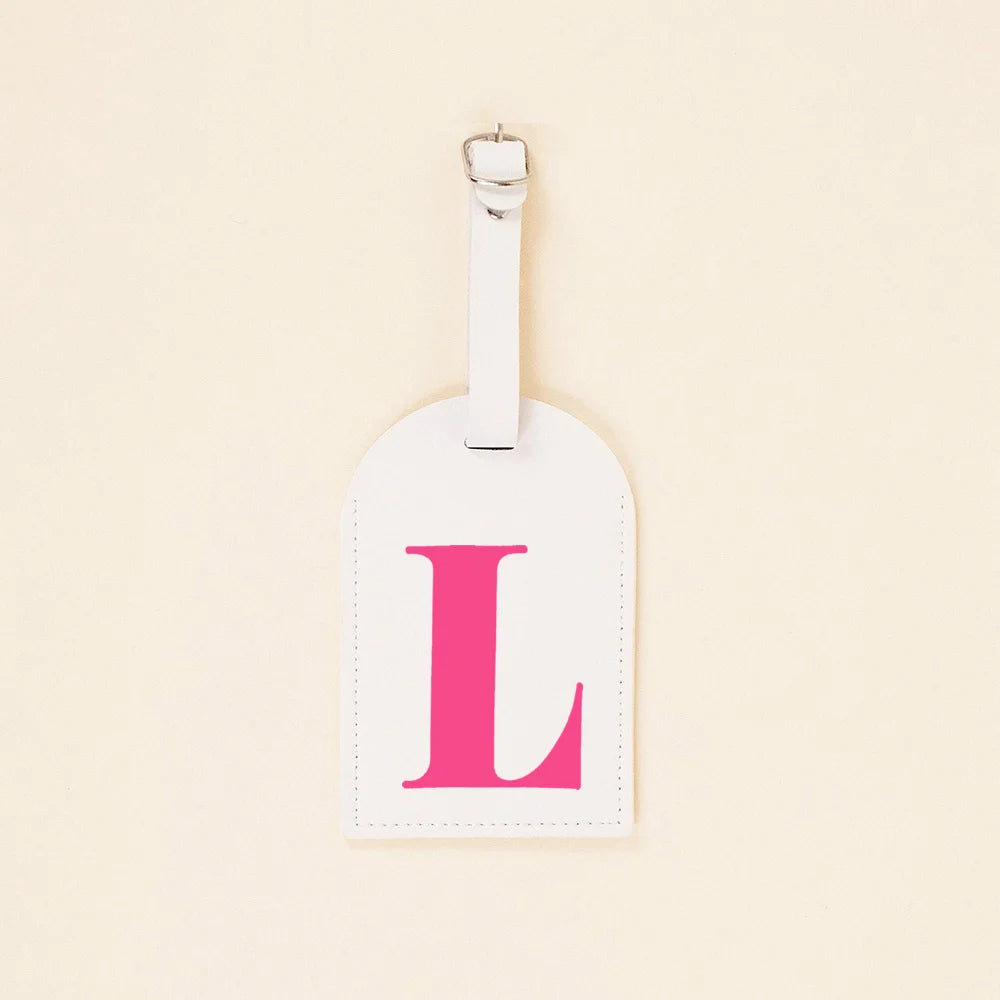 Rose Pink Initial Monogram Luggage Tag Bachelorette Party Favors Girls Trip Travel Gift PU Leather for Suitcase Baggage Handbag