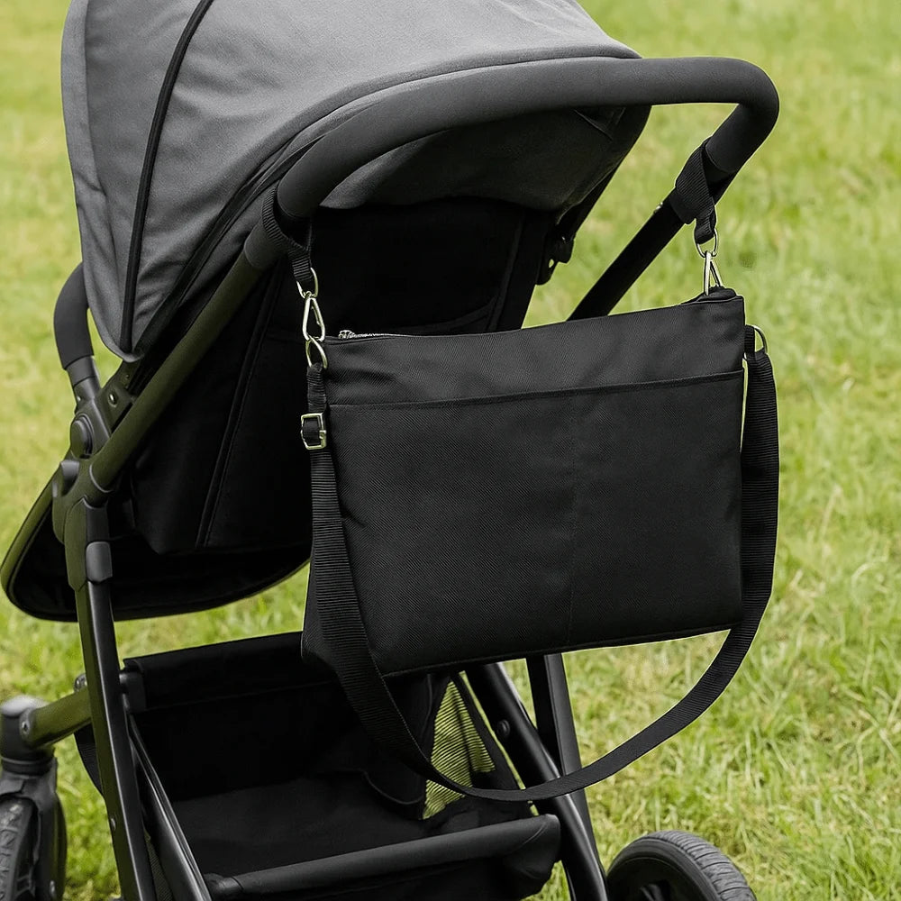 Portable Baby Stroller Storage Bag Multifunction Large-capacity Baby Pram Hanging Bag Black Waterproof Mommy Shoulder Bag