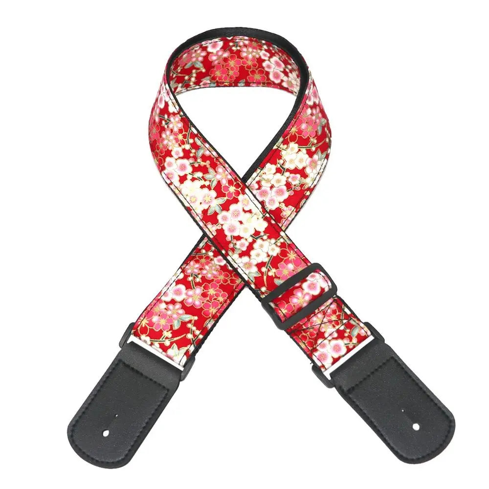 Vintage Guitar Strap Embroidered Print Red Crowned Crane Electric Guitar Belts Waves Ethnic Style Guitar Shoulder Belt Ukulele