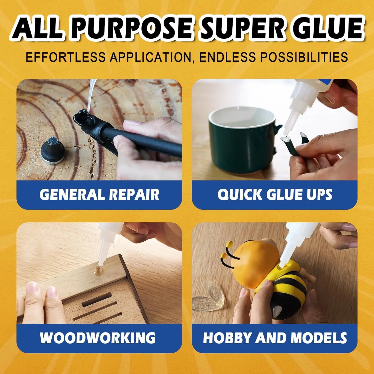 Super Strong Cyanoacrylate Universal Glue, 10 Seconds Bonding, Used for Plastics, Shoes, Metals, Ceramics, Wood, Glass and So On