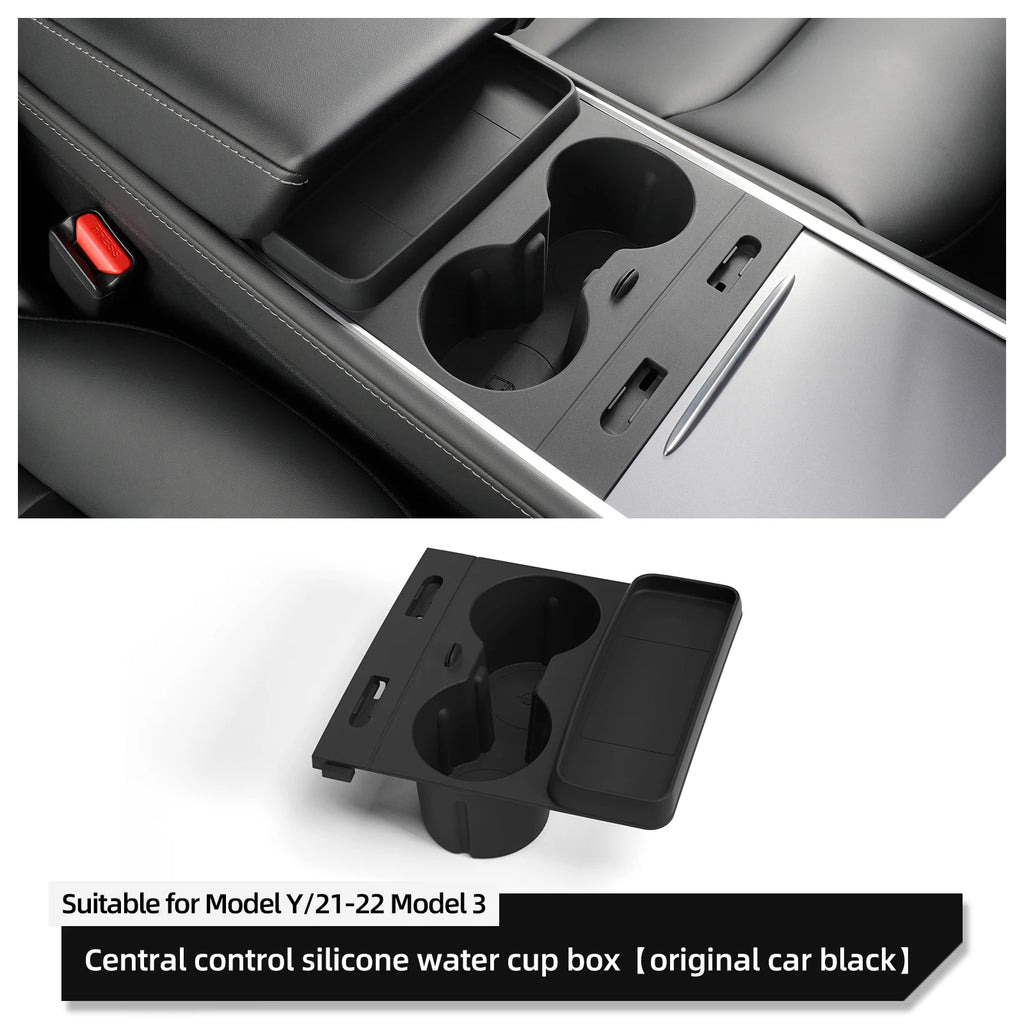 For Tesla Model Y Multifunctional Water Cup Holder Central Control Storage Box Model3 Drinks Holder Storage Tray Car Accessories