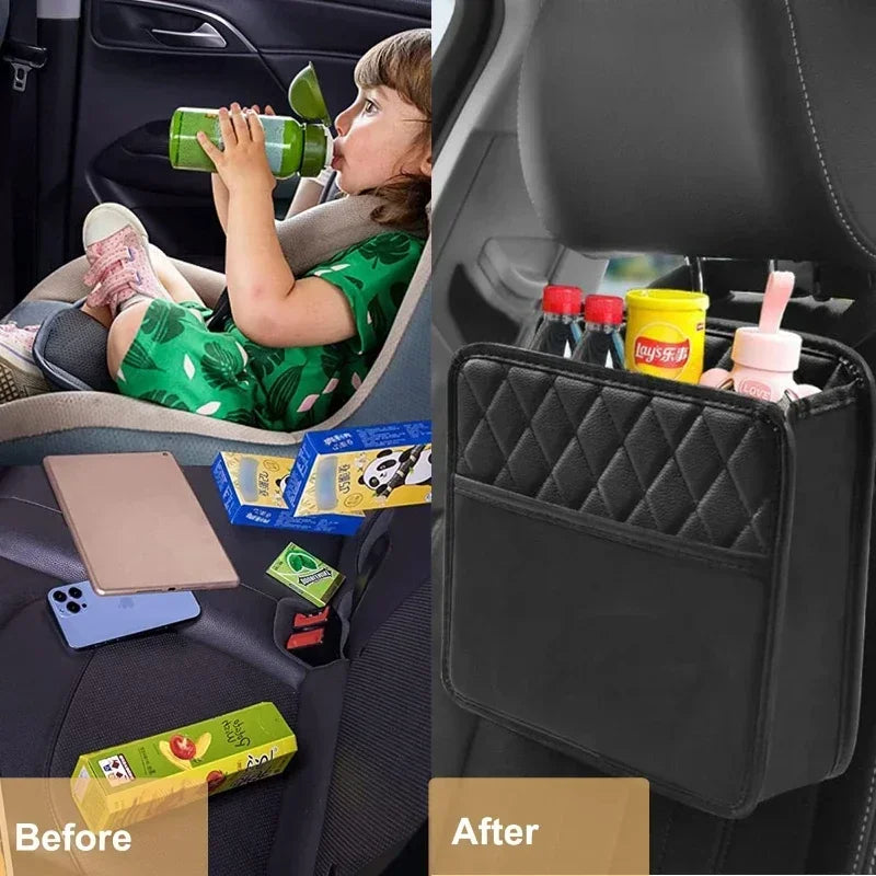 Car Backseat Storage Bag Large Capacity Leather Pocket Automobile Hanger Organizer Collector Adjustable Leather Bags for Vehicle