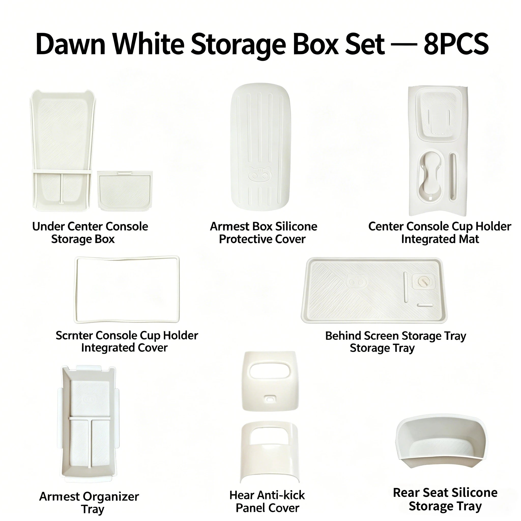 For ORA 5 2026 GWM Car Central Control Button Silicone Pad Armrest Box Cover Water Cup Slot Interior Accessories Set White Grey