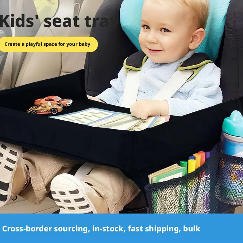 Foldable Car Seat Travel Tray Portable Car Interior Safety Seat Play Table with Storage Pockets For Kids Dining Drawing Organize
