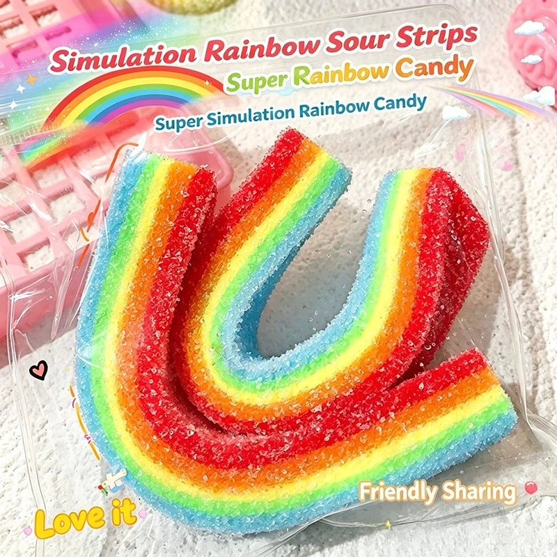 Squishy Rainbow Strip Stress Ball Squeeze Toys Soft Rainbow Sour Candy Stretchable Fidget Toy Stress Relief  Decompression Toy