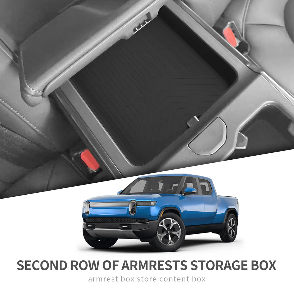 for RIVIAN R1T R1S Secone Row Armrest Storage Box Silicone Car Tray Organizing Tidying Auto Accessories  Black