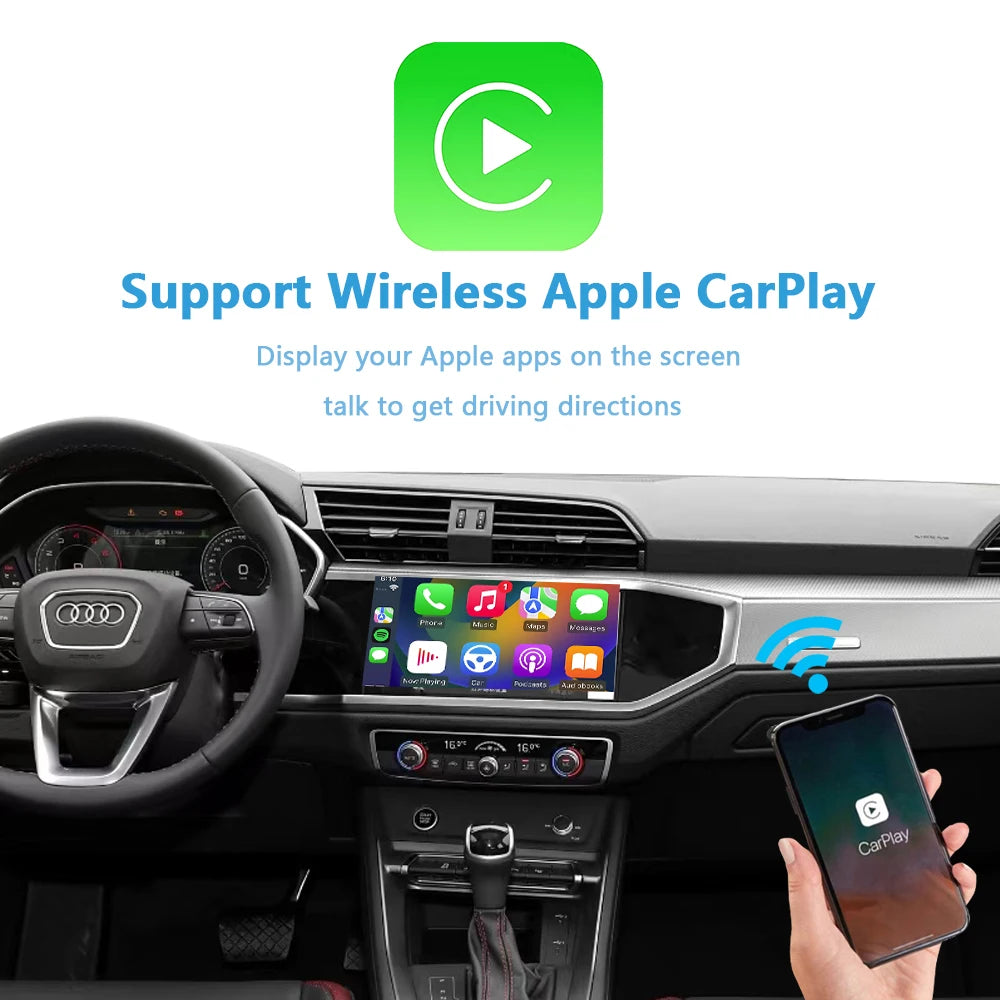 Audi Q3 A1 Apple CarPlay 2019-2024 Retrofit Wireless Android Auto Plug and Play Add Reverse Camera Support iPhone Mirror Link