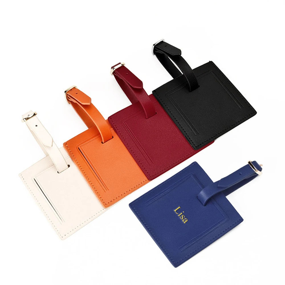 Customized name leather luggage tag travel case anti-loss sign leather sign square boarding pass
