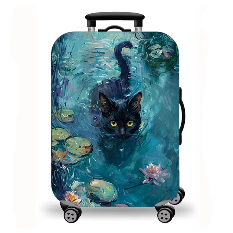 Luggage Cover, Cute Cat Print Stretch Suitcase Protector for Travel, 16 Styles Oil Painting Cat Design