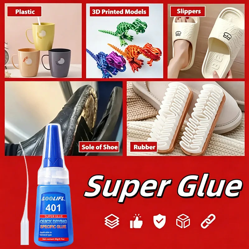 401 Universal Strong Instant Adhesive, Fast Curing in 10 Seconds, Suitable for Materials Such as Metal, Plastic, Leather, Ceramics, Glass, Strong Adhesive, Traceless Repair, Super Fast-Drying Glue, Welding Aid, Electrode Weld