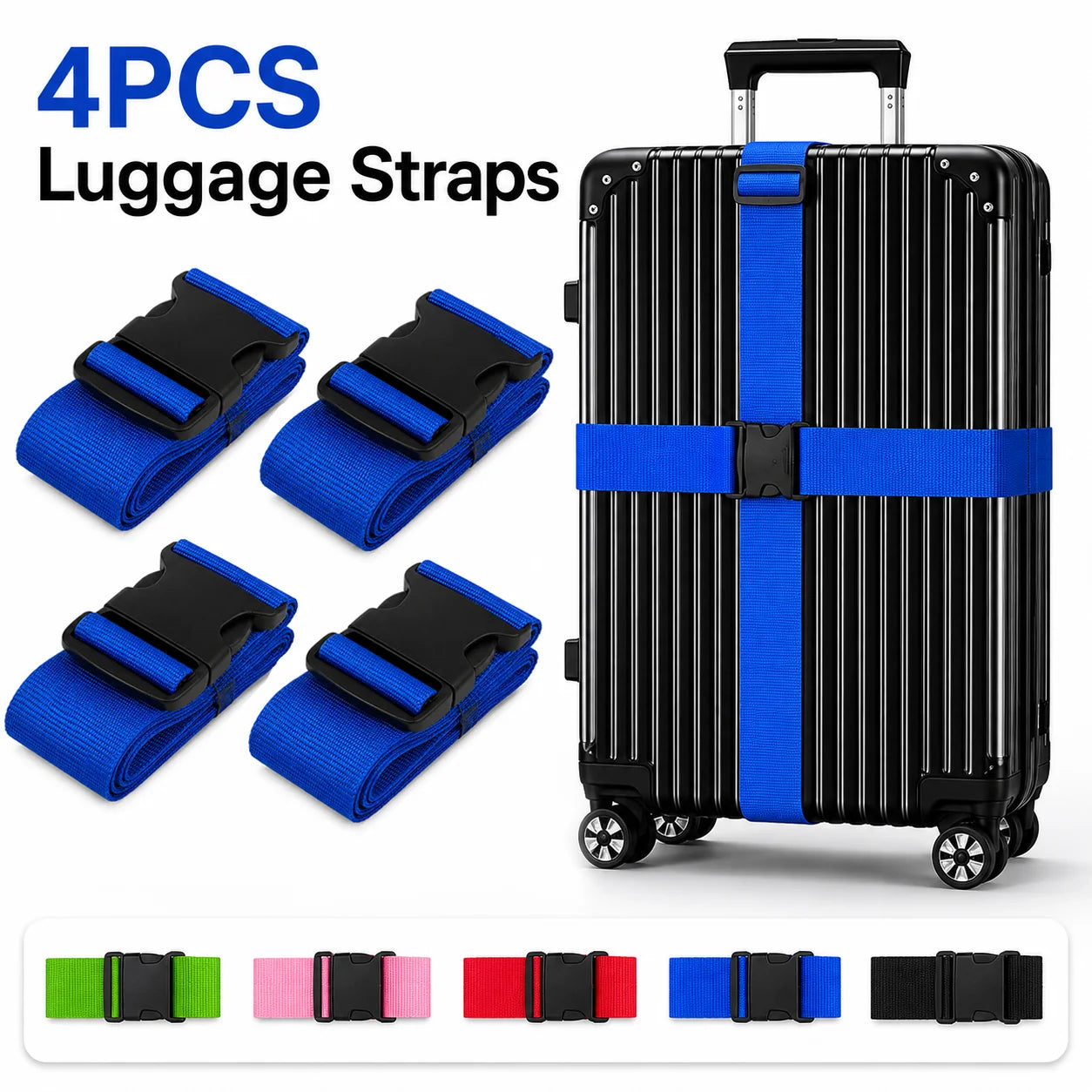 4Pcs Luggage Straps Adjustable Suitcase Belts Webbing Travel Bag Secure Buckle for 20 to 32 Inch Suitcase Trip Accessories Pack