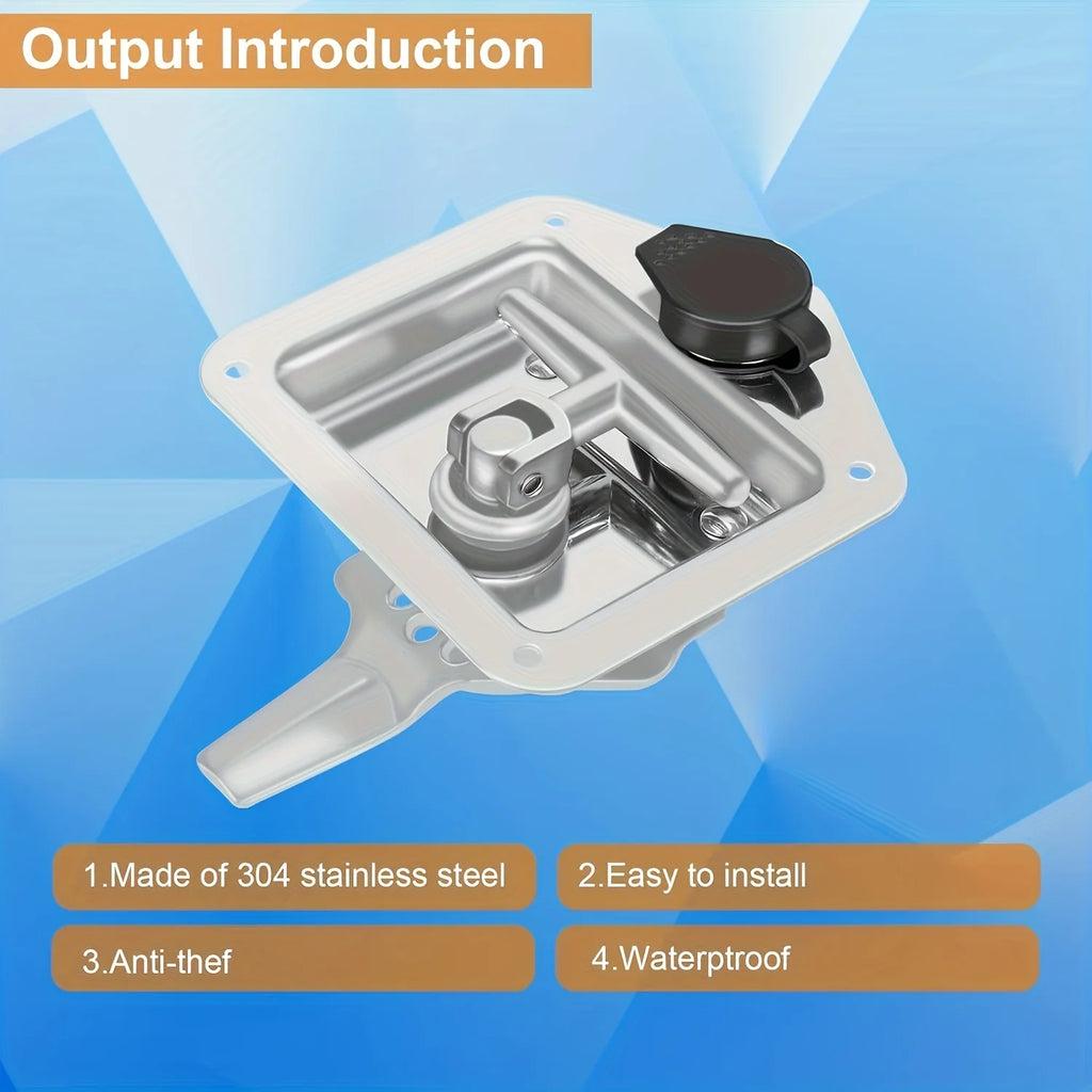 1PC Stainless Steel T-Handle Latch for Truck Bed Toolbox - Rear Placement, Non-Waterproof, Latch Closure with Keys