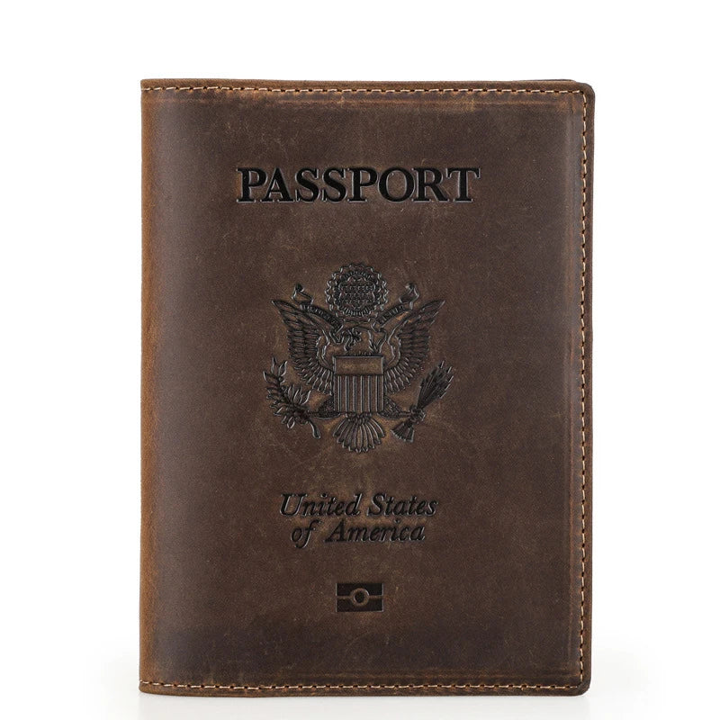 Genuine Cow Leather Passport Holder with AirTag Case - RFID Blocking Travel Wallet, Anti-Lost Pocket & Card Holder for Men Women