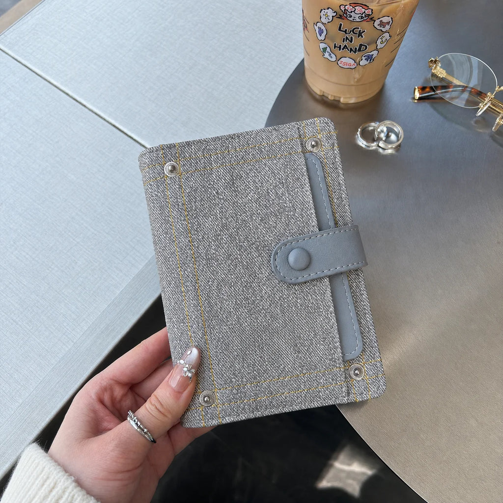 Card And ID Holder Cute PU Leather Document Holder Denim Travel Wallet Decorative Embroidery Passport Organizer For Document