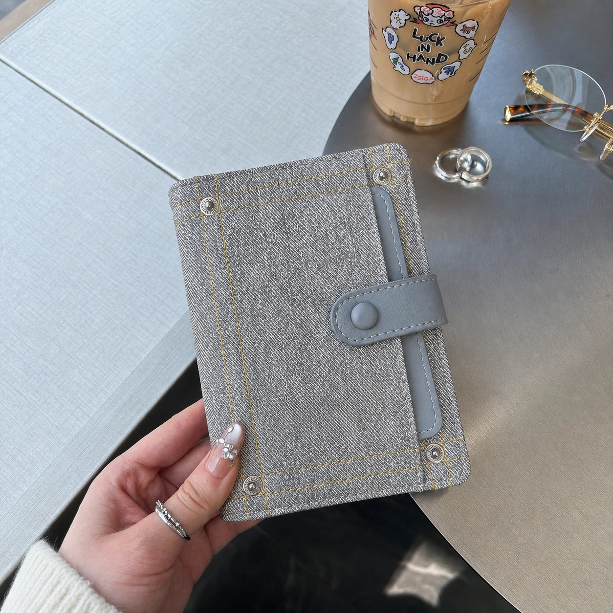 Card And ID Holder Cute PU Leather Document Holder Denim Travel Wallet Decorative Embroidery Passport Organizer For Document