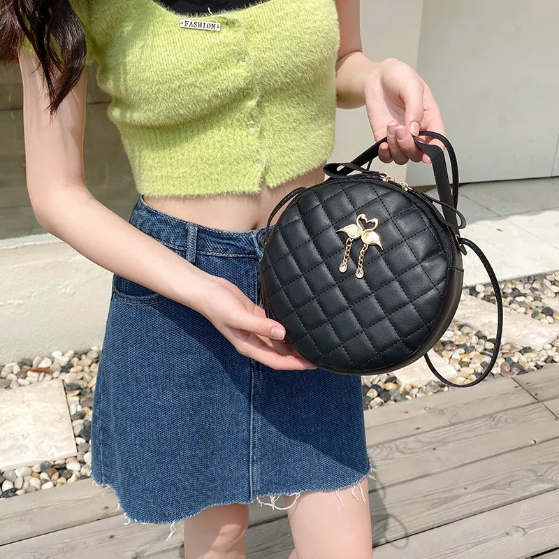 Cross-Border Popular Embroidered Quilted Small Round Handbag, Niche Design Chain Crossbody Bag, European, American, Japanese, and Korean Style Women's Bag