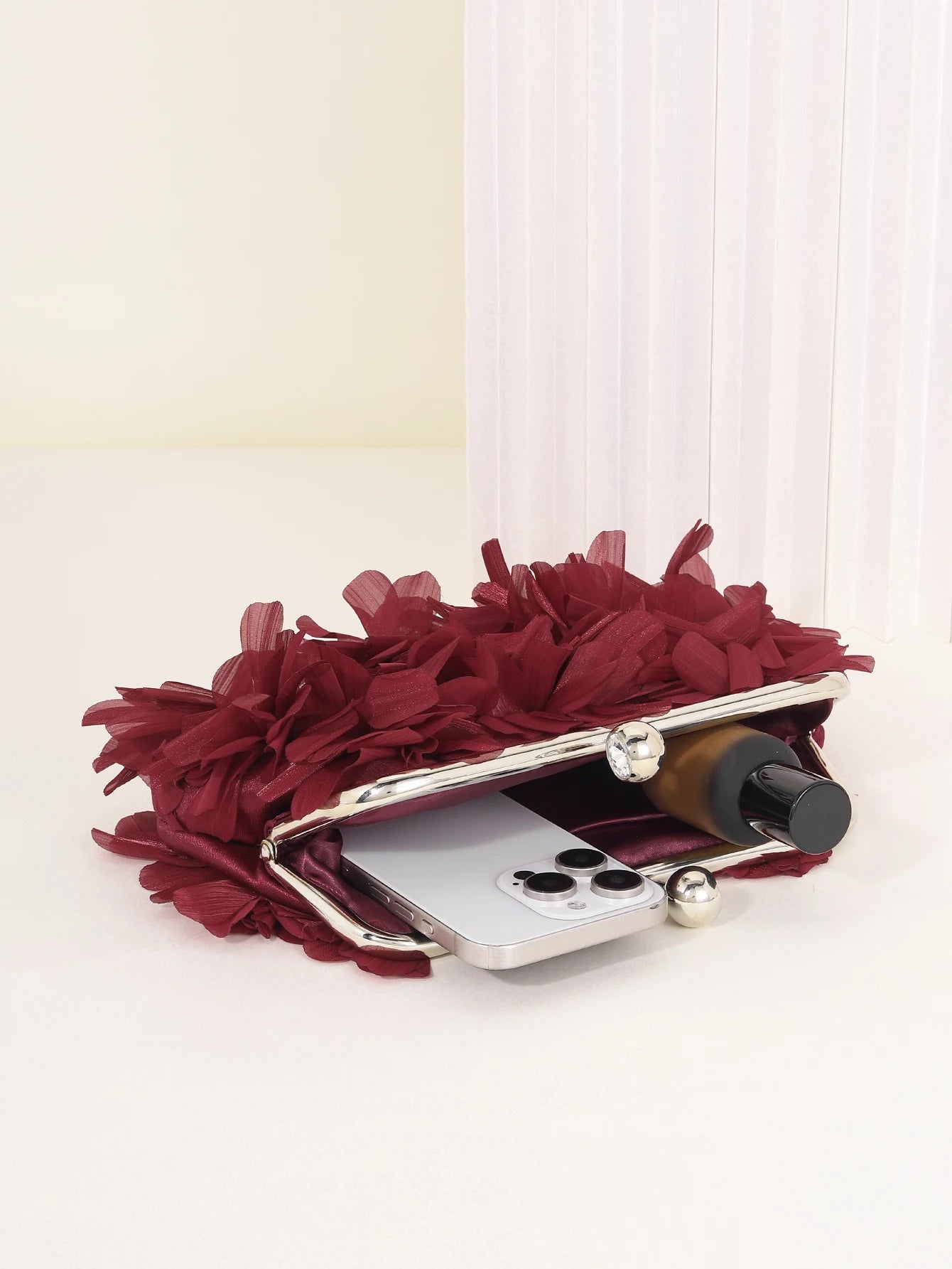 3D Floral Decor Clutch Bag, Elegant Silk Appliques Dinner Purse For Wedding Party Prom Banquet - Perfect for Wedding， Party