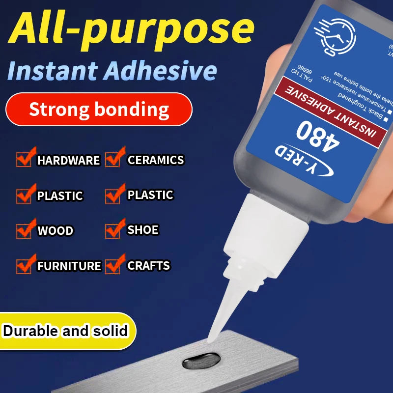 480 Black Super Glue,Instant Adhesive Super Strong CA Glue for DIY, Repair, Crafts, Metal, Plastic, Rubberr