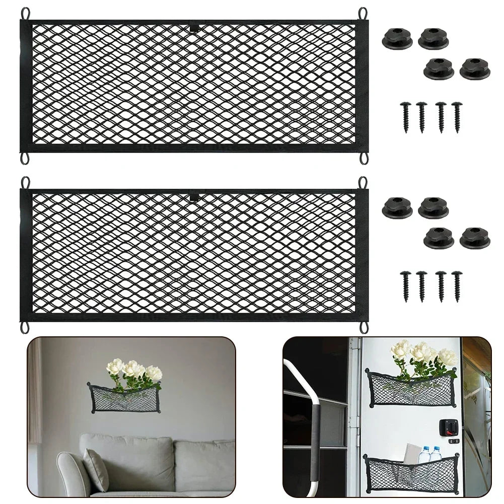 2PCS 25*60CM Car Storage Net Stretchable Cargo Net Pocket Trunk Side Elastic Storage Mesh Bag RV Caravans Campers Accessories