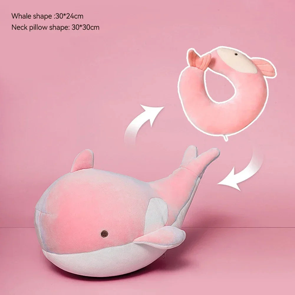 Travel Neck Pillow U-Shaped Plush Pillow Cute Zip and Flip Penguin Deformable Cushion Supports Your Head Neck Chin for Adult