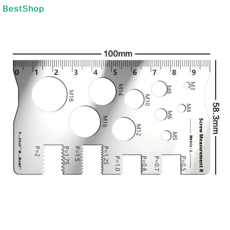 ✍Stainless Steel Screw Thread Gauge, Metric Bolt Size & Pitch Measuring Tool with Built-in Ruler (M3-M18, P=0.5-P=2)