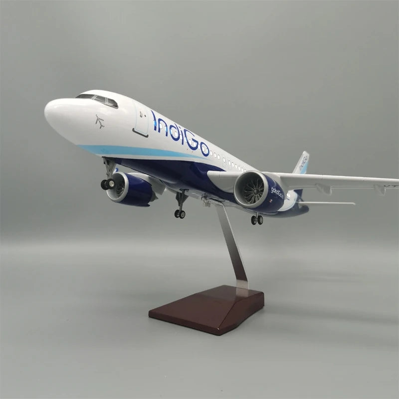47cm Collectible Aircraft Indigo A320 Diecast Resin Airplane Model Kit With Stand  For Adult Aviation Gift Or Collection Display