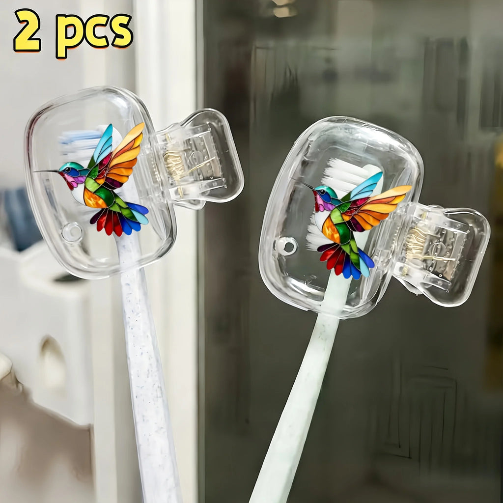 2pcs Colorful Hummingbird Portable Dustproof Odorless Toothbrush Case Ventilation Holes to Keep Brush Heads Clean And Dry Gifts